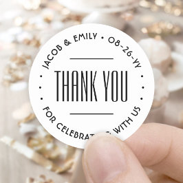 Chic Minimalistisch Typografie Danke Black & White Runder Aufkleber