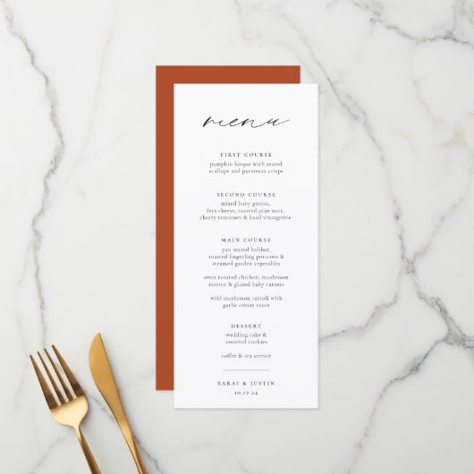 Chic Minimalistisch Wedding Menu Menükarte (Vorderseite/Rückseite Beispiel)