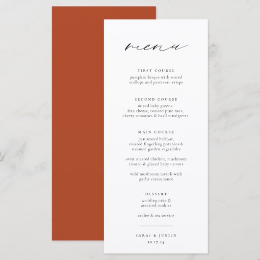 Chic Minimalistisch Wedding Menu Menükarte (Vorne/Hinten)