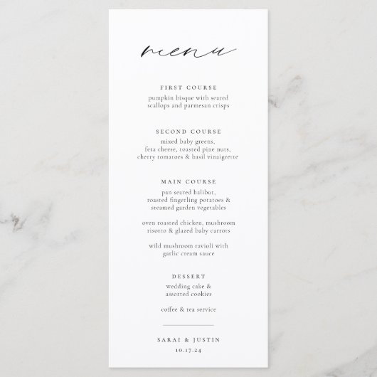 Chic Minimalistisch Wedding Menu Menükarte (Vorderseite)