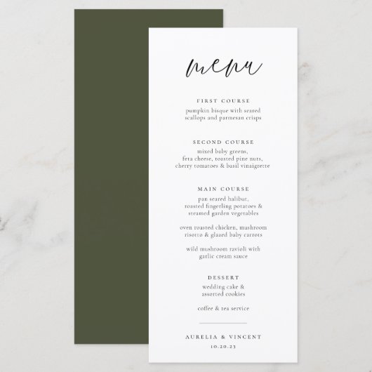 Chic Minimalistisch Wedding Menükarte (Vorne/Hinten)