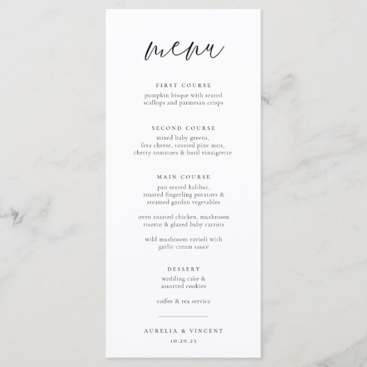 Chic Minimalistisch Wedding Menükarte (Vorderseite)