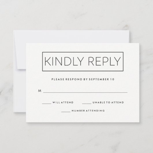 Chic Minimalistisch Wedding Response RSVP Karte (Vorderseite)