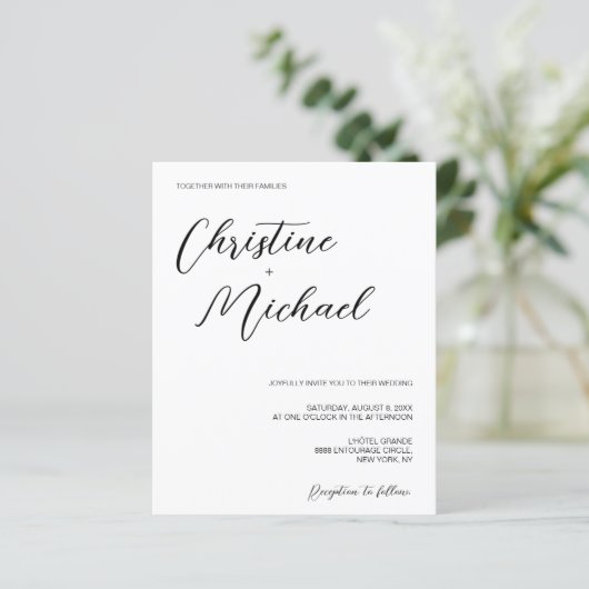 Chic Minimalistisch Wedding Schwarz-weiß Simple (Stehend Vorderseite)