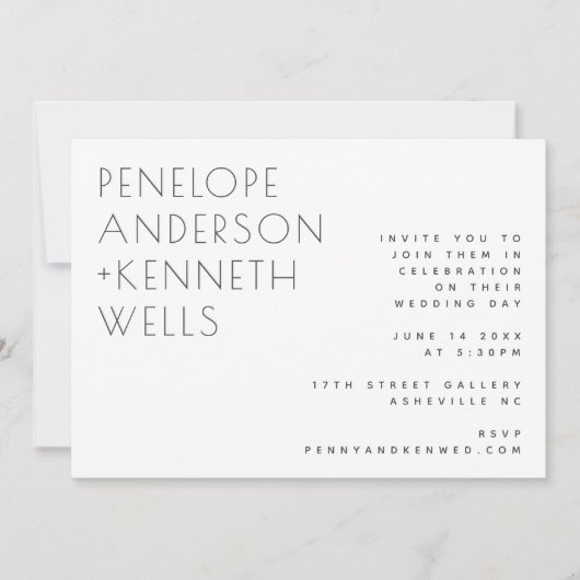 Chic Minimalistisch zeitgenössisch weiß, horizonta Einladung (Vorderseite)