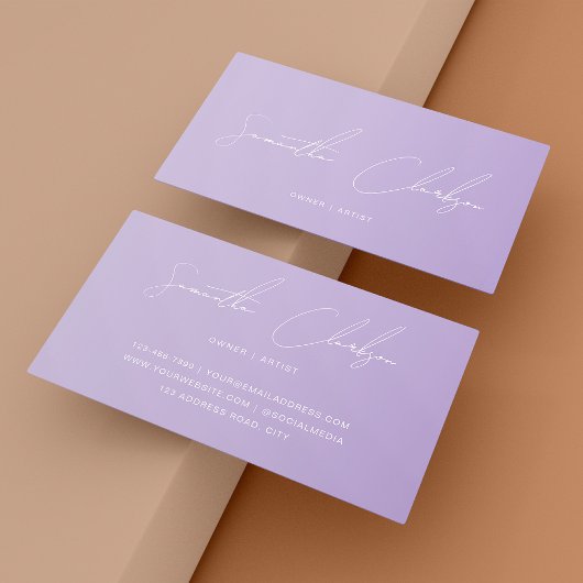Chic Minimalistische Hand Lettered Blush Lila Skri Visitenkarte
