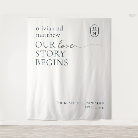Chic-minimalistische Monogramm-Hochzeit Wandteppich (Vorderseite)