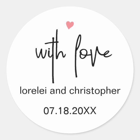 Chic Minimalistischer Schriftart mit Liebe & Herze Runder Aufkleber (Vorderseite)