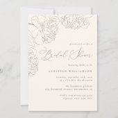 Chic Minimalistisches, handgezeichnet Peonies-Brau Einladung (Vorderseite)