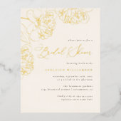 Chic Minimalistisches, handgezeichnet Peonies-Brau Folie Einladungspostkarte (Vorderseite)