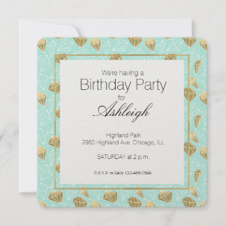 Chic Mint and Gold Diamonds Geburtstag Einladung
