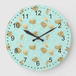 Chic Mint and Gold Diamonds Große Wanduhr