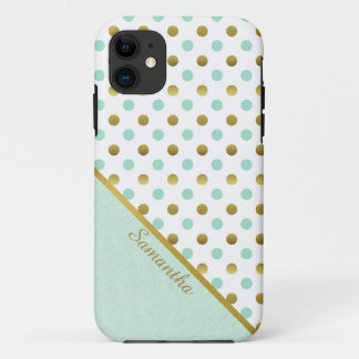 Chic Mint and Gold Polka Dots Case-Mate iPhone Hülle