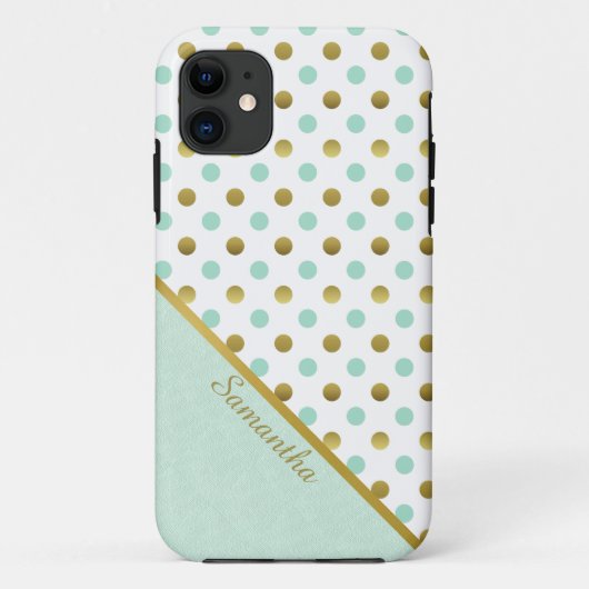 Chic Mint and Gold Polka Dots Case-Mate iPhone Hülle (Rückseite)