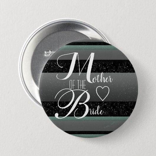Chic Mint Black Gray Striped Mutter der Braut Button (Vorne & Hinten)