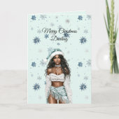 Chic Mint Blue Snowflakes Black Hair Female Karte (Vorderseite)