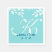 Chic Mint Blue White Blätter Wedding Monogram Serviette (Vorderseite)
