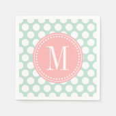 Chic Mint & Blush Pink Große Punkte Mit Monogramm Serviette (Vorderseite)