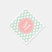 Chic Mint & Blush Pink Große Punkte Mit Monogramm Serviette (Ecke)