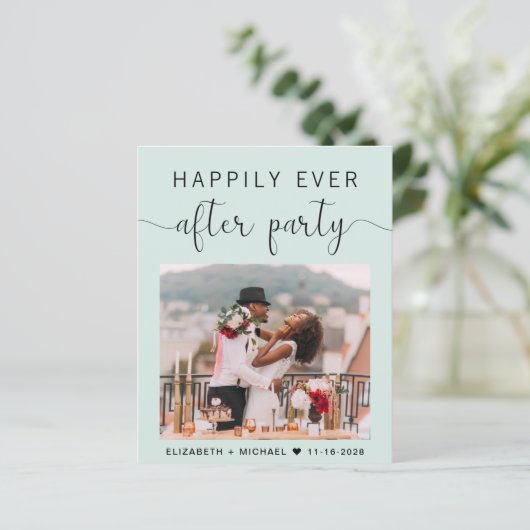 Chic Mint Foto Hochzeitsempfang Einladung (Stehend Vorderseite)