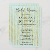 Chic Mint Glam Gold Streifen Brautparty Einladung (Vorne/Hinten)