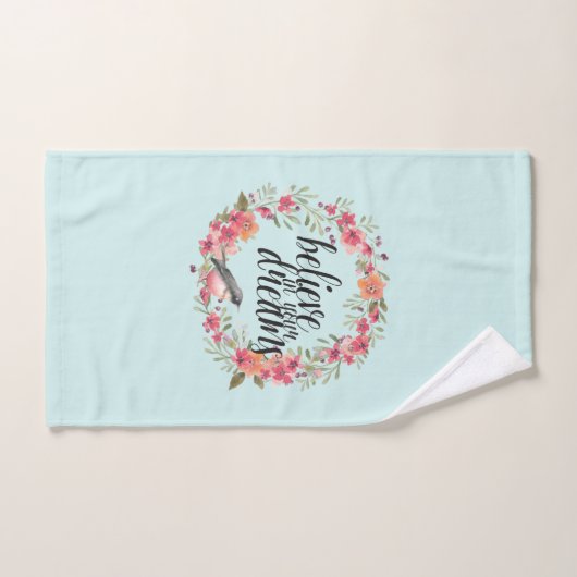 Chic Mint glauben an Ihre Träume Bird Pink Blume Badhandtuch Set (Handtuch)