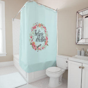 Chic Mint glauben an Ihre Träume Bird Pink Blume Duschvorhang