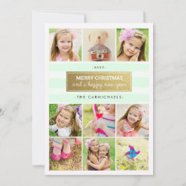 Chic Mint Gold Foto Collage Urlaubskarte Feiertagskarte