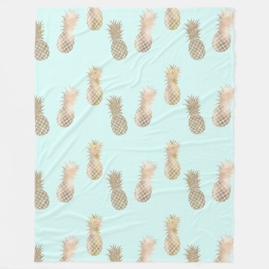 Chic Mint Gold Glam Ananas Fleecedecke (Vorderseite)