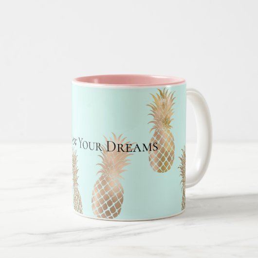 Chic Mint Gold Glam Ananas Zweifarbige Tasse (VorderseiteRechts)