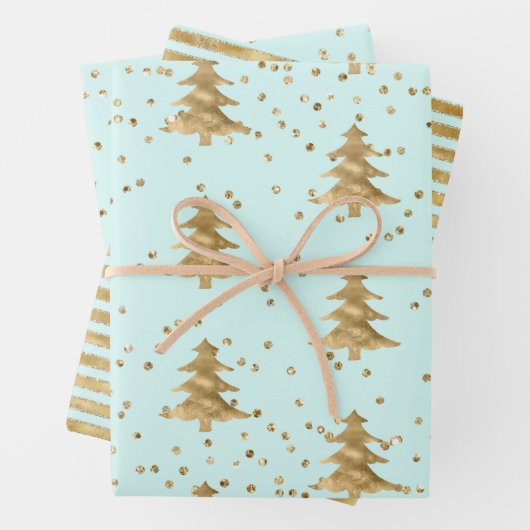 Chic Mint Gold Weihnachtsbaum Geschenkpapier Set (Beispiel)