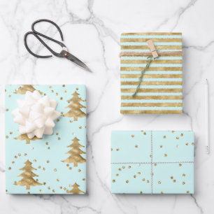 Chic Mint Gold Weihnachtsbaum Geschenkpapier Set