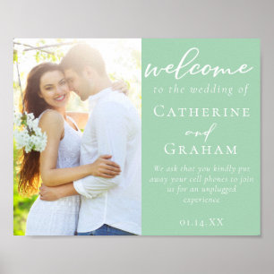 Chic Mint Green Couple Foto Hochzeit Begrüßung Poster