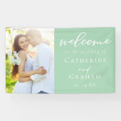 Chic Mint Green Couple Foto Wedding Banner (Horizontal)