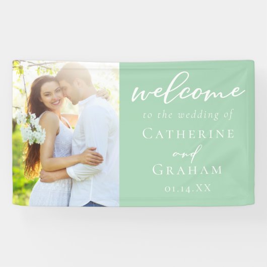 Chic Mint Green Couple Foto Wedding Banner (Horizontal)