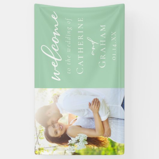 Chic Mint Green Couple Foto Wedding Banner (Vertikal)