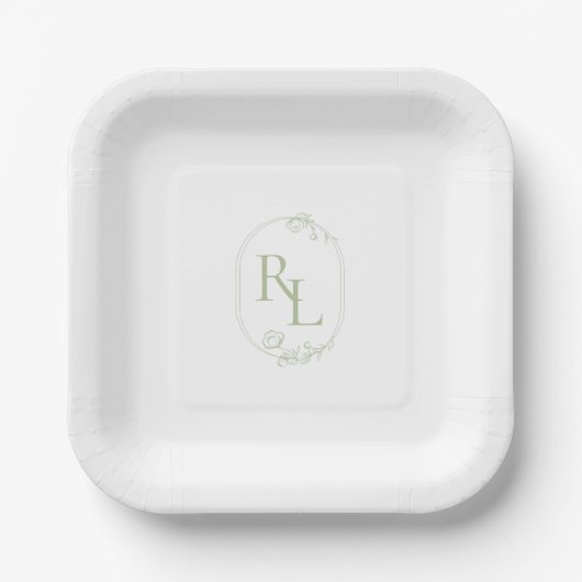 Chic Mint Green Couple Monogram Wedding Pappteller (Vorderseite)