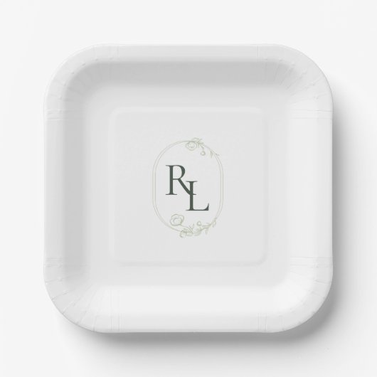 Chic Mint Green Couple Monogram Wedding Pappteller (Vorderseite)