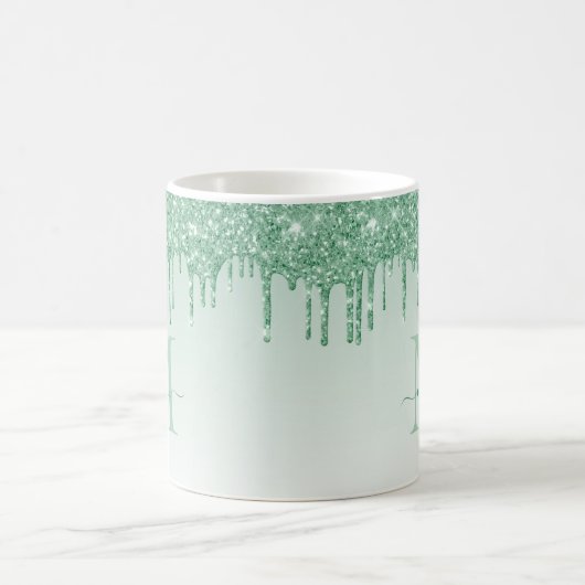 Chic Mint Green Glitzer Sparkle Monogram Script Kaffeetasse (Mittel)