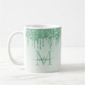 Chic Mint Green Glitzer Sparkle Monogram Script Kaffeetasse (Links)