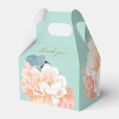 Chic Mint Green Gold Blush Peach Floral Wedding Geschenkschachtel (Rückseite)