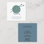 CHIC MINT GREEN NAVY GRAY KNITTING WOOL YARBALL QUADRATISCHE VISITENKARTE (Vorne/Hinten)