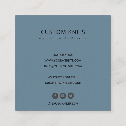 CHIC MINT GREEN NAVY GRAY KNITTING WOOL YARBALL QUADRATISCHE VISITENKARTE (Rückseite)