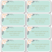 Chic Mint Green Peach Floral Wedding Guest Address Aufkleber (Vorderseite)