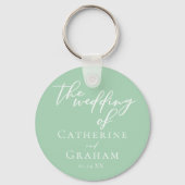 Chic Mint Green Personalisiert Wedding Schlüsselanhänger (Rückseite)