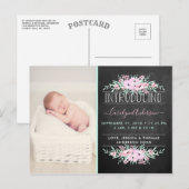 Chic Mint Green & Pink Blume Geburtsankündigung Ankündigungspostkarte (Vorne/Hinten)