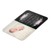 Chic Mint Green & Pink Blume Geburtsankündigung Magnet (Linke Seite)