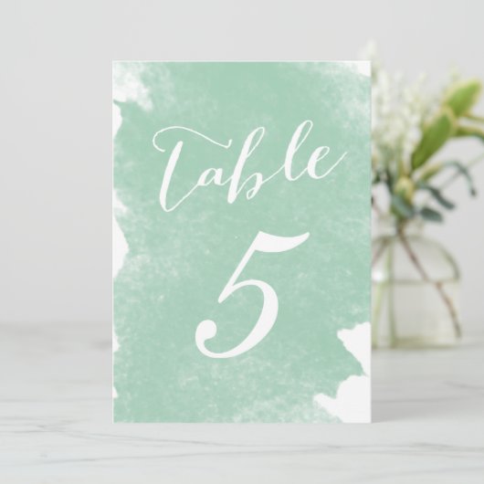 CHIC MINT GREEN WASSERCOLOR TISCHNUMMER CARDS (Stehend Vorderseite)