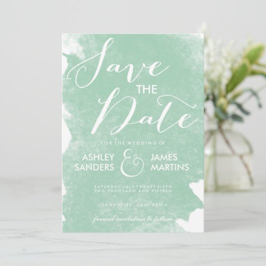CHIC MINT GREEN WATERCOLOR SAVE THE DATE (Stehend Vorderseite)