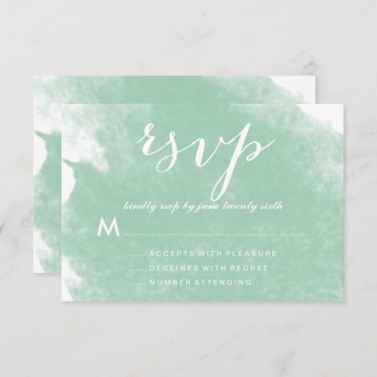 CHIC MINT GREEN WATERCOLOR WEDD RSVP CARDS (Vorne/Hinten)